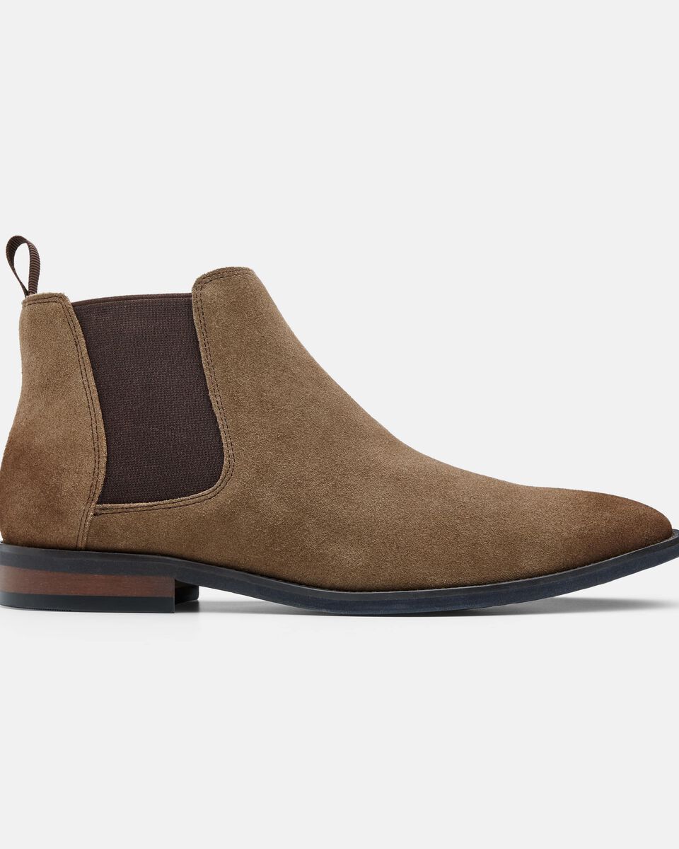 Mens Dark Taupe Suede Chelsea Boot